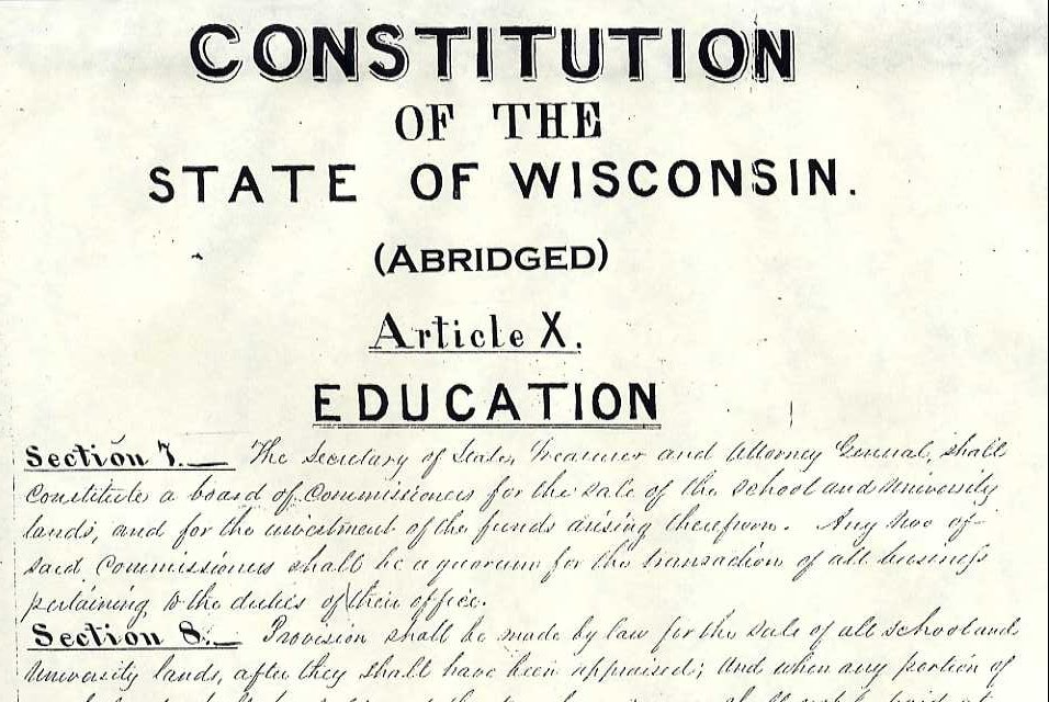 Image showing the first page of the wisconsin constituion  article X.