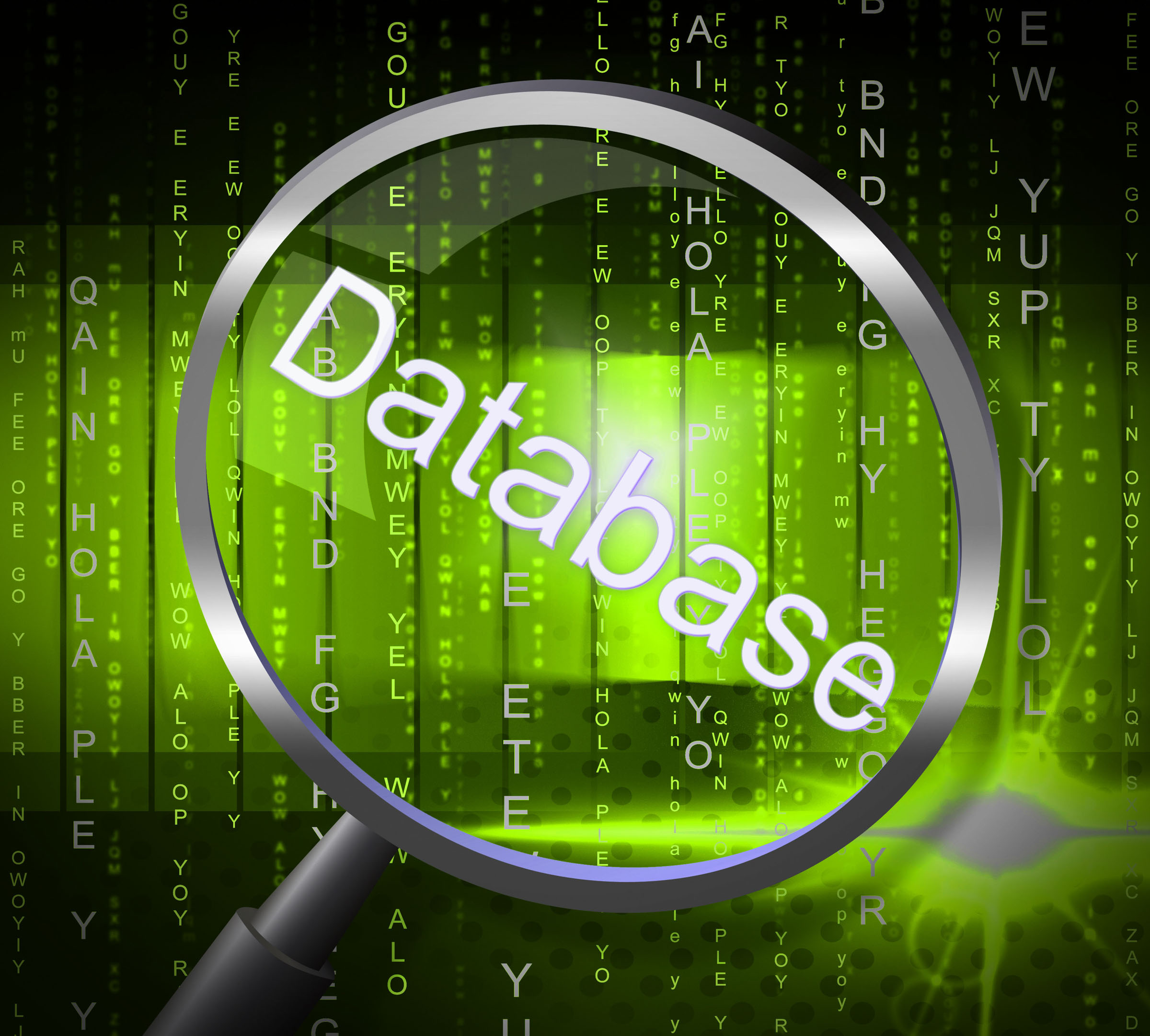 Magnifying glass looking into a  Database