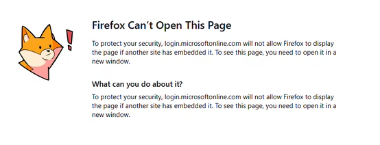 Screen capture of a browser pop up warning of embedded content failure