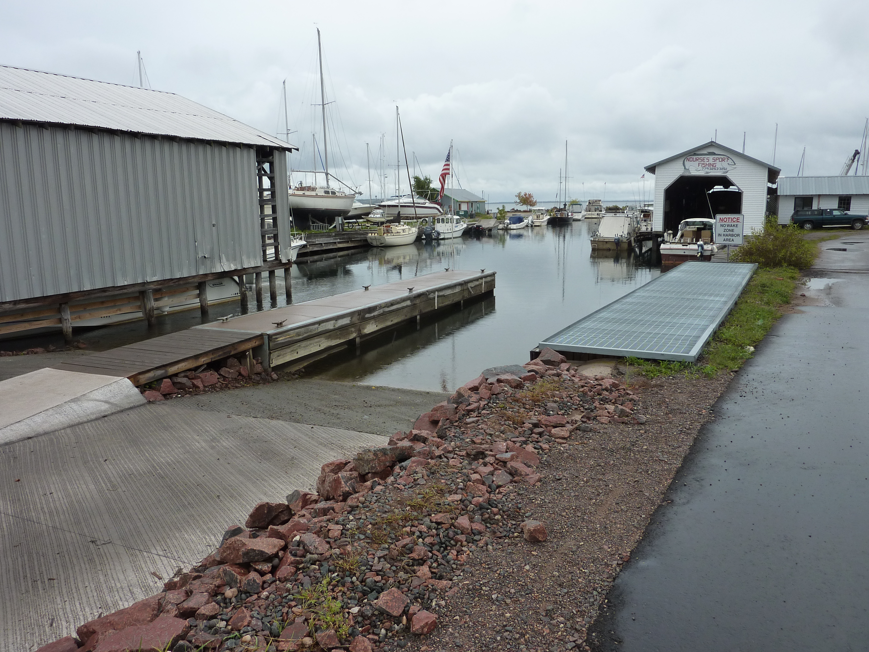 Dual boat launch in city of Bayfield's upgraded harbor facilities side view