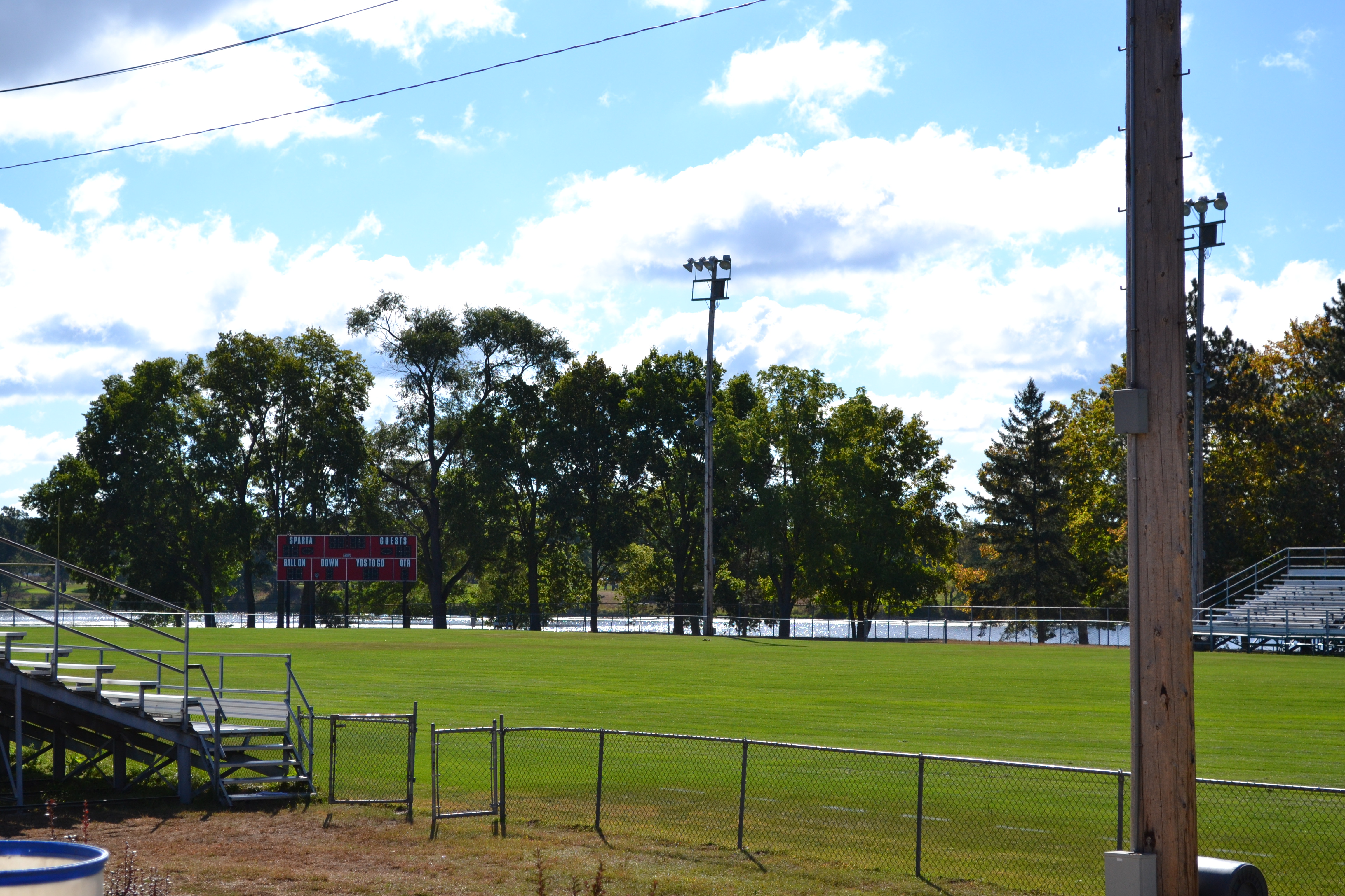 Sparta School District athletic field with bleachers in view